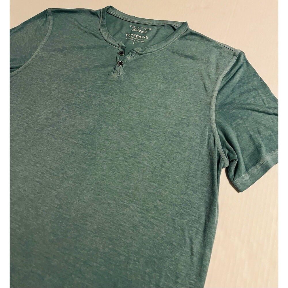 Lucky Brand Venice Burnout Lightweight Henley Button Short Sleeve T-Shirt LARGE
